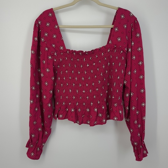 BP Floral Long Puff Sleeve Smocked Square Neck Top - Picture 5 of 7